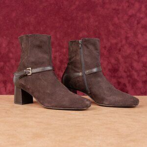 Bruno Magli Wmn Danica Square toe Brown Suede Ankle Dress Boots 10.5US EUR 41.5